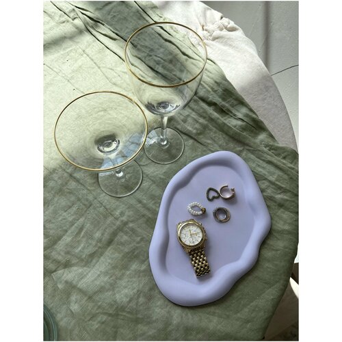 Поднос декоративный, подставка для украшений и свечей, органайзер для косметики и мелочей Облако овальное, гипс, лаванда