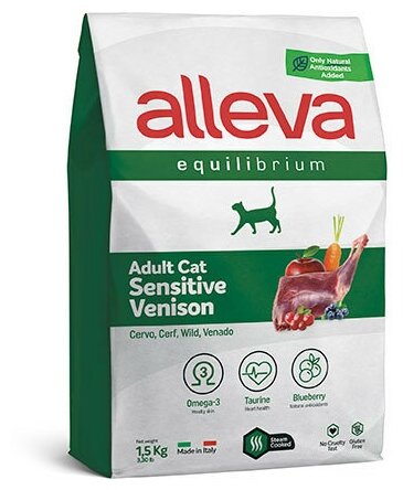 Alleva Equilibrium Adult Cat Sensitive Venison сухой корм для взрослых кошек с чувствительным пищеварением оленина - 1,5 кг