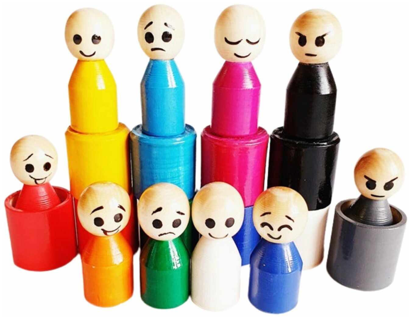 Деревянная игрушка Русские народные игрушки Радужные человечки 10 шт. (эмоции)