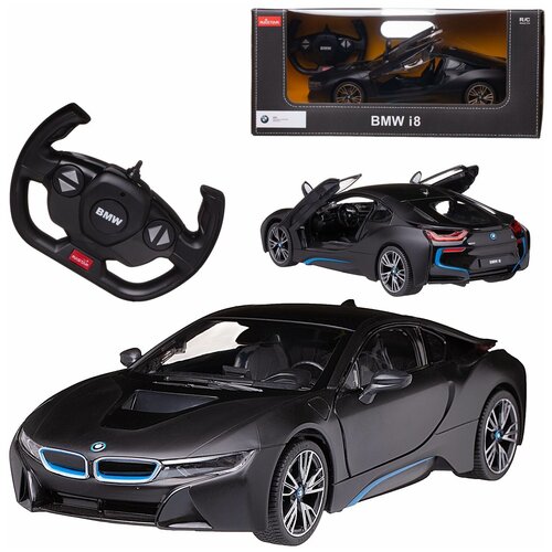 Машина р у 1:14 BMW i8 черный матовый, двери открываются в ручную 71070MB