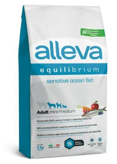 Alleva Equilibrium Sensitive Ocean Fish Adult Mini/Medium сухой корм для взрослых собак мелких и средних пород с океанической рыбой - 2 кг