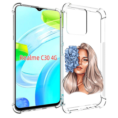 Чехол MyPads блондинка-с-голубыми-цветами женский для Realme C30 4G / Narzo 50i Prime задняя-панель-накладка-бампер чехол mypads барби с собачкой женский для realme c30 4g narzo 50i prime задняя панель накладка бампер