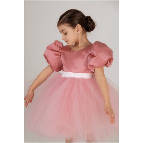 фото Платье-пачка krolly, нарядное, однотонное, размер 128-134, розовый