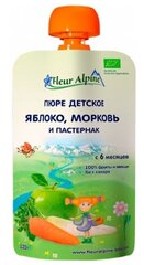 Пюре Fleur Alpine Organic (Флёр Альпин Ор ганик) Яблоко Морковь и Пастернак с 6 мес 120 г (пауч) (6 штук в упаковке)