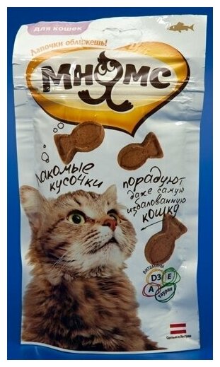 Лакомство Мнямс для взрослых кошек Лакомые кусочки в форме рыбок, лосось, 35г - фото №3