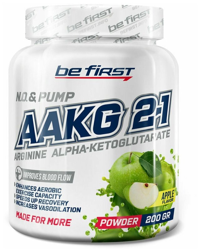 AAKG Be First Arginine AKG 2:1 (AAKG) powder (аргинин альфа-кетоглутарат) 200 г, Яблоко