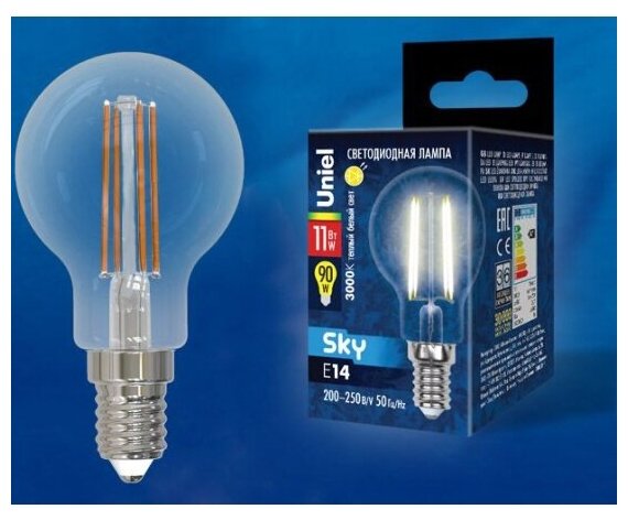 Светодиодная лампа Uniel LED-G45-11W/3000K/E14/CL PLS02WH