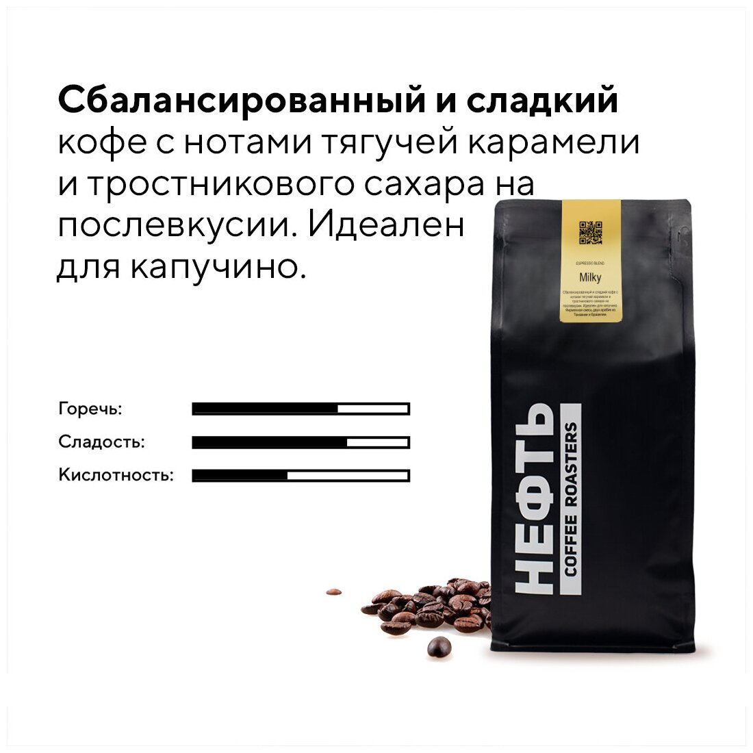 Нефть coffee Espresso Blend Milky кофе в зернах 1 кг , арабика 100% - фотография № 4