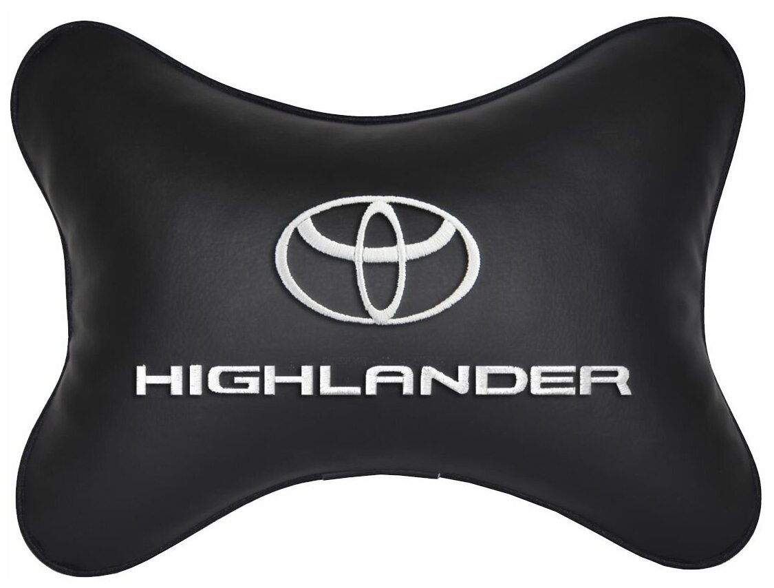 Подушка на подголовник экокожа Black с логотипом автомобиля TOYOTA HIGHLANDER