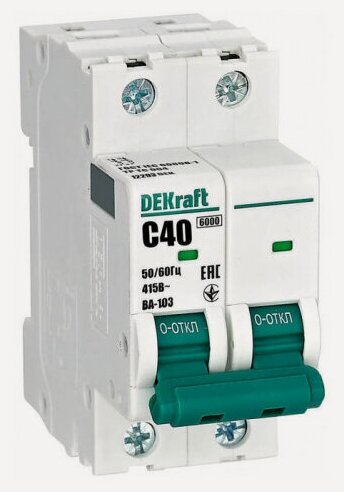 Изображение товара Автоматический выключатель Dekraft 2п C 40А 6кА ВА-103, 12293DEK