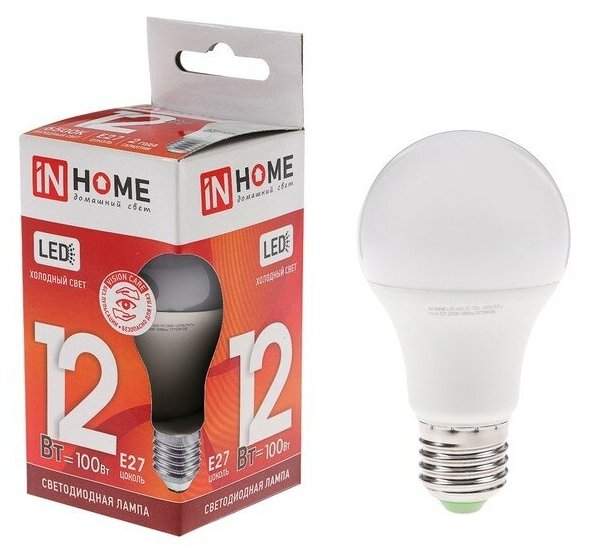 INhome Лампа светодиодная IN HOME LED-A60-VC, Е27, 12 Вт, 230 В, 6500 К, 1080 Лм