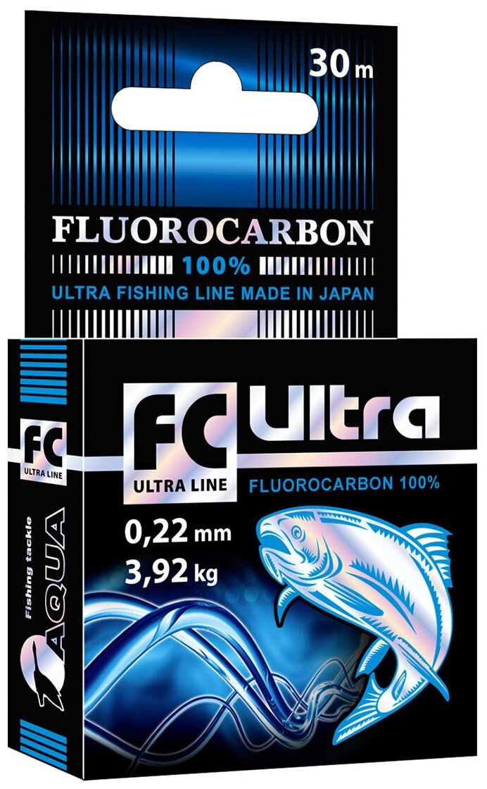 Леска AQUA FC Ultra Fluorocarbon (флюорокарбон) 100% 0,22mm 30m, цвет - прозрачный, test - 3,92kg