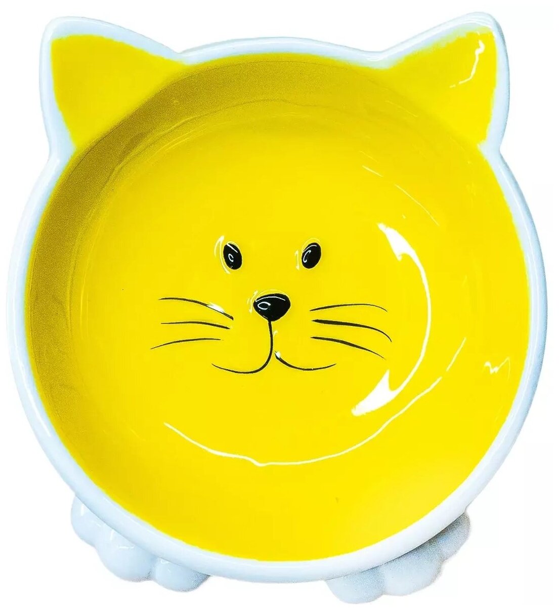 Керамическая миска для кошек Mr.Kranch "Мордочка кошки" на ножках (желтый) 100 мл.