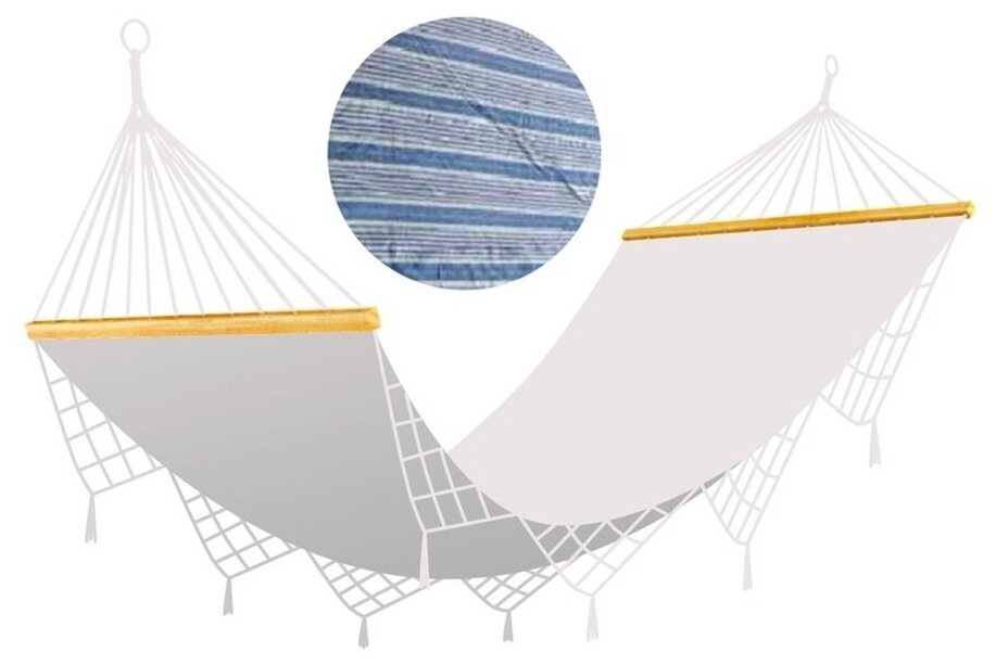Гамак полотняный Ham-15 с бахромой с деревянной планкой, р-р 200х120 см., сине-белый - фотография № 4