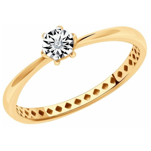 Кольцо Diamant, комбинированное золото, 585 проба, бриллиант, размер 17 кольцо из золота с бриллиантом 11 01440 1000 размер 17 мм
