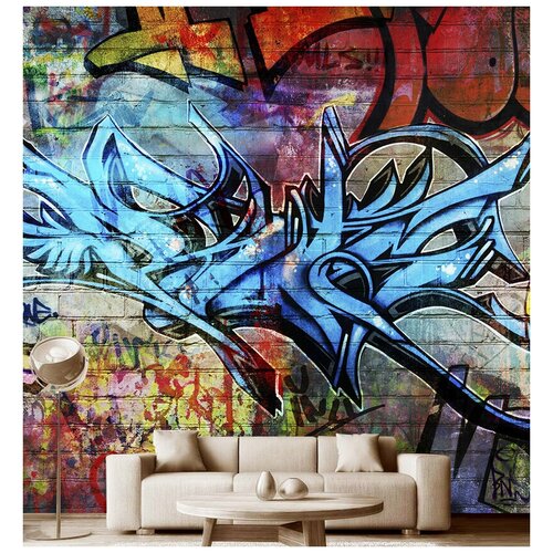 Фотообои на стену флизелиновые Модный Дом "Граффити на кирпичной стене" 300x300 см (ШxВ), в спальню, гостиную