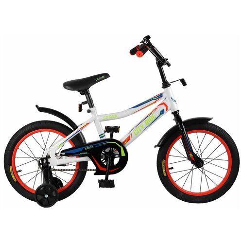 Велосипед детский двухколесный CITYRIDE Spark, рама сталь, колеса радиус 16, страховочные колеса, белый