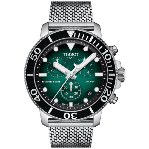 Наручные часы TISSOT T-Sport, зеленый, серебряный стальной браслет для tissot seastar t120407a t605042425