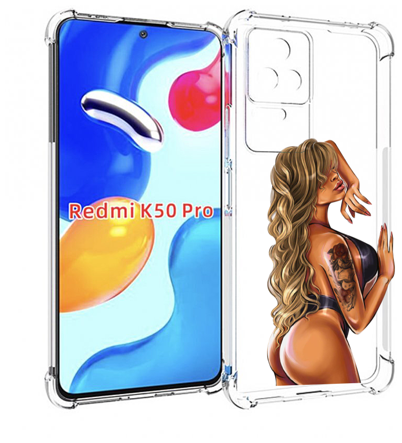 Чехол MyPads девушка-в-черном-кожаном-купальнике женский для Xiaomi Redmi K50 / K50 Pro задняя-панель-накладка-бампер