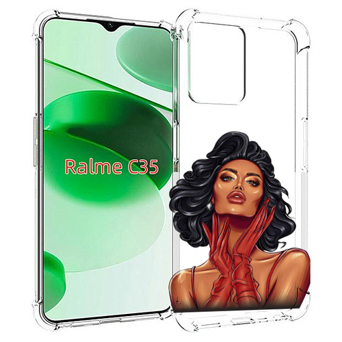 Чехол MyPads мулатка-в-перчатках женский для Realme C35 / Narzo 50A Prime задняя-панель-накладка-бампер