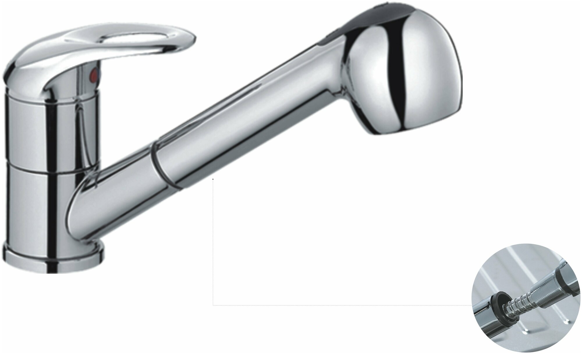 Смеситель для кухни 40к CN6003 CRON с выдвигающейся лейкой, хром