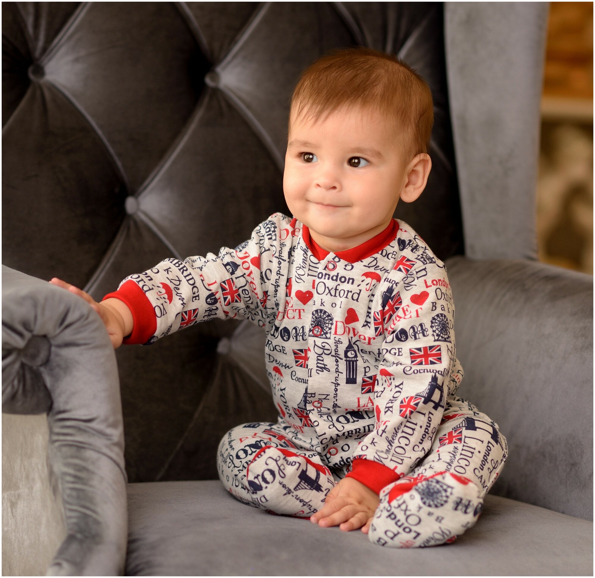 Комбинезон Nice cat, закрытая стопа, размер 68, серый