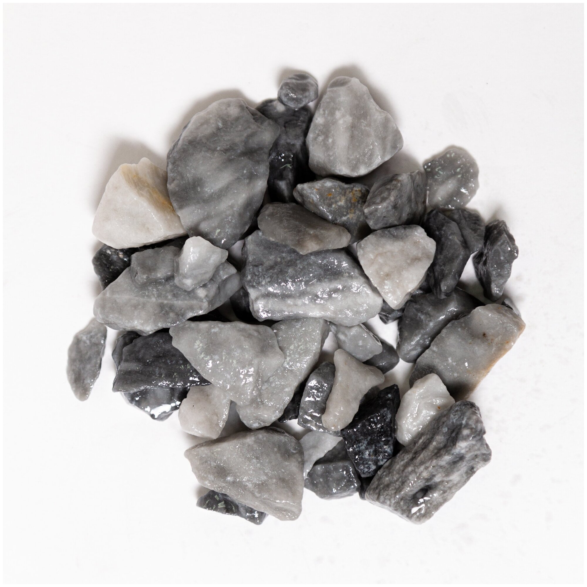 Мраморная каменная крошка, цвет серый (окатанный) , фракция 5-10 мм 10 кг (212). Декоративный грунт