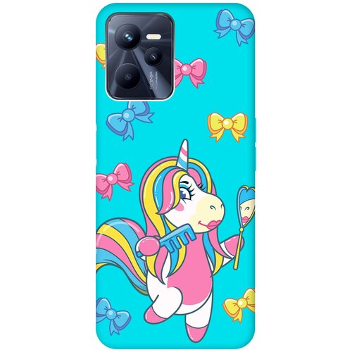 Матовый чехол Lady Unicorn для Realme C35 / Рилми С35 с 3D эффектом бирюзовый матовый чехол unicorn and candy для realme c35 рилми с35 с 3d эффектом розовый