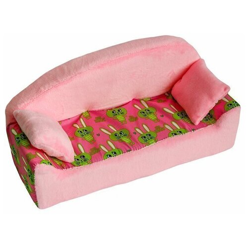 фото Мебель мягк. диван,2 подушки "кролики розовые" с розовым плюшем нм-002/1-31 росимпел