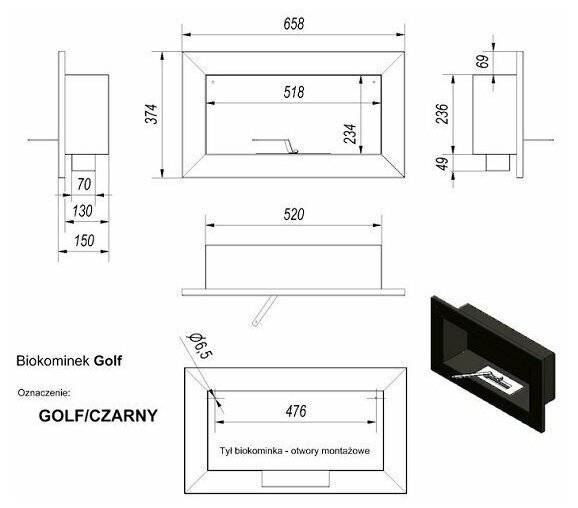 Настенный биокамин Kratki GOLF, TUV - фотография № 3