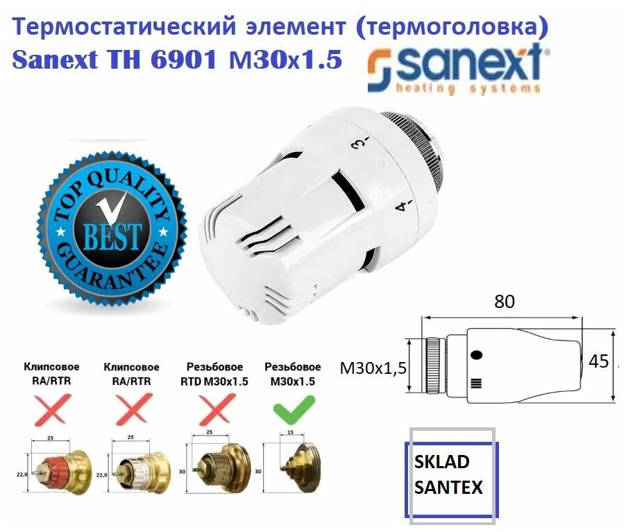 Термостатическая головка SANEXT TH M30 x1.5 6901
