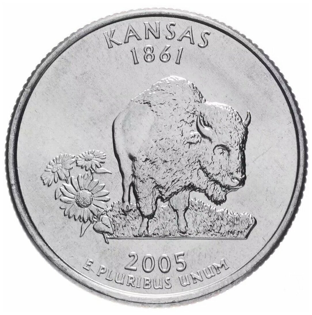 Монета 25 центов Канзас. Штаты и территории. США Р 2005 UNC