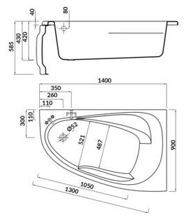 Акриловая ванна Cersanit Joanna 140x90 правая, с каркасом (63335, K-RW-JOANNA*140n)