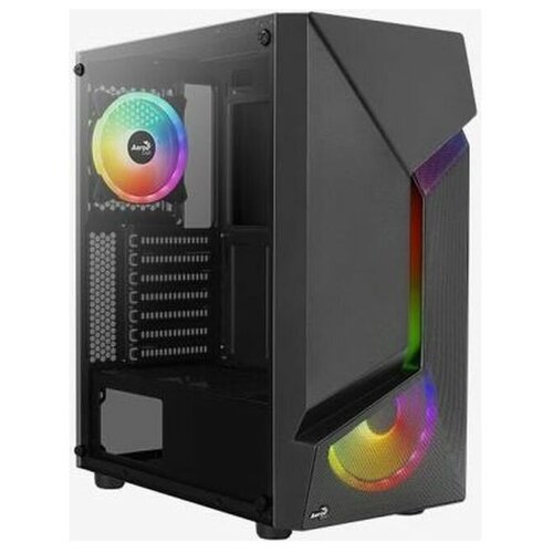 Корпус Aerocool SCAPE-G-BK-v2 (2xUSB, 2xAudio, 120 мм + 2x140 мм FAN, RGB подсветка, прозрачная стенка-закаленное стекло, mATX, без БП) корпус aerocool trinity mini g bk v1 3xusb 2xaudio 0 5 мм 120 мм fan прозрачная стенка закаленное стекло matx без бп