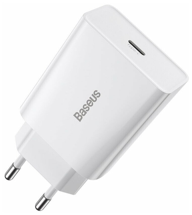 Baseus / Сетевое зарядное устройство / Адаптер Блок питания PD Type-C USB-C Speed mini 1C 20W белый