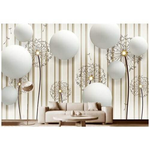 Фотообои на стену флизелиновые 3D Модный Дом Белые шары и одуванчики 400x260 см (ШxВ)