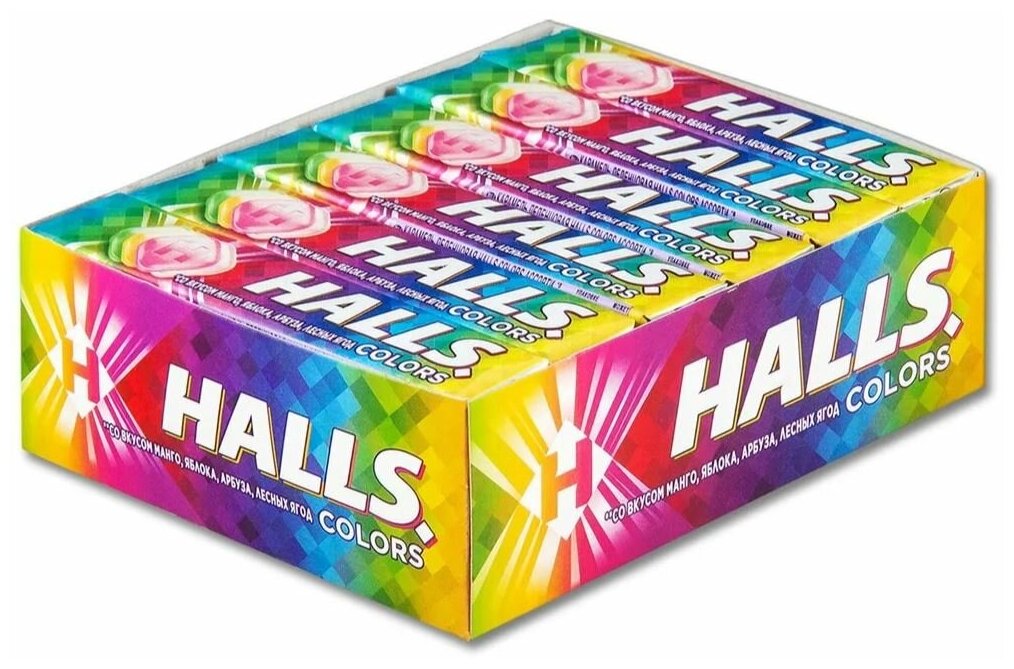 Карамель леденцовая HALLS COLORS Ассорти Набор 12 шт. по 25 г.