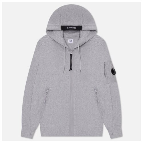 фото Мужская толстовка c.p. company zipped hoodie diagonal raised fleece серый, размер s