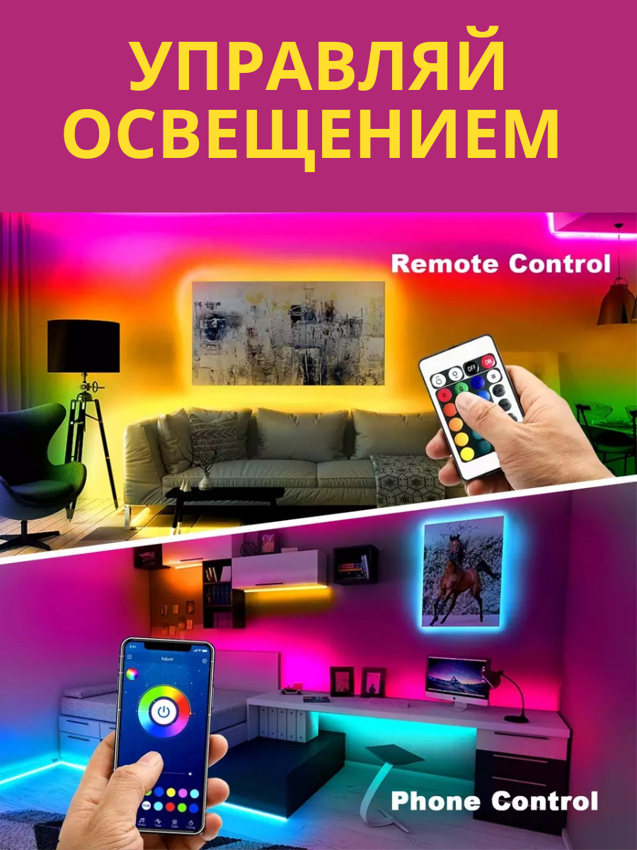 Светодиодная лента 1 м с пультом многоцветная RGB led bluetooth - фотография № 2