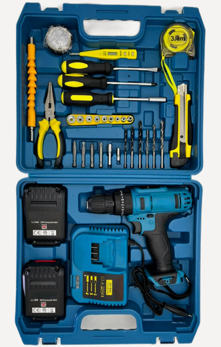 Изображение товара Дрель-шуруповерт ударная/с 2 аккумуляторами 26В/6Ah и комплектом инструментов в кейсе/биты + сверла в комплекте