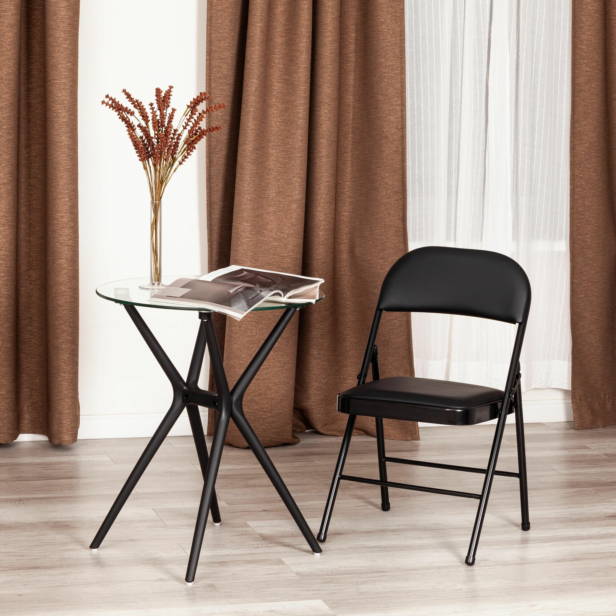 Стул для кухни Tetchair FOLDER, складной, 1 штука, черный, экокожа