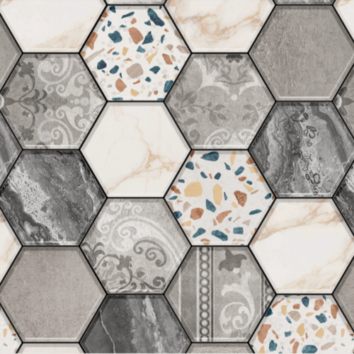 Изображение товара Самоклеящаяся антивандальная пленка для декора, мебели и кухонных фартуков "Плитка шестигранник серая". (155х60 см.)