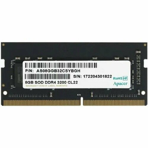 Apacer Модуль памяти DDR4 8GB 3200MHz SO-DIMM PC4-25600 CL22 12V Retail 1024 8 3 years AS08GGB32CSYBGH ES08G21 GSH 2258₽