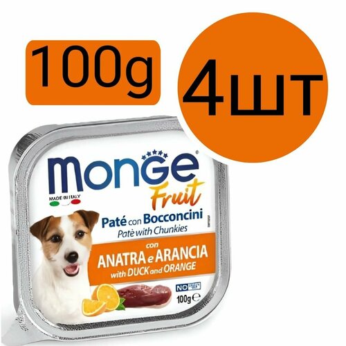 Monge Fruit Dog , консервы для собак , паштет со вкусом утки и апельсина (4шт по 100г)