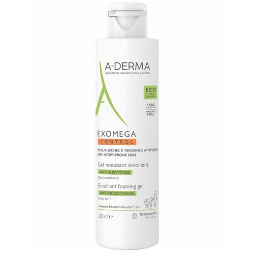 фото A-derma exomega control гель смягчающий, пенящийся для сухой кожи, 200 мл
