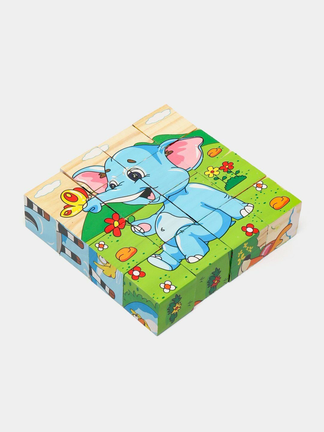 Кубики деревянные пазлы, "Африка", 16 шт, развивающая эко игрушка 6 в 1 — фото 1