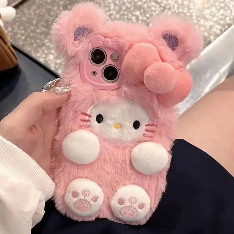 Минисо плюшевый чехол Hello Kitty для iPhone 15pro 14pro 13pro 12pro
