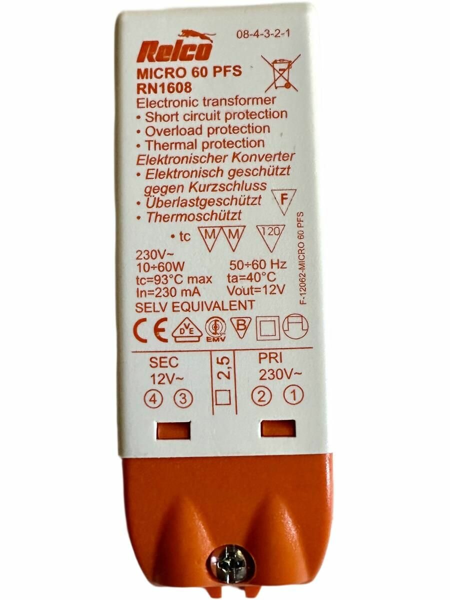 Relco Трансформатор micro 10w(10-60w) 230v-12v напряжения для низковольных галогенных ламп