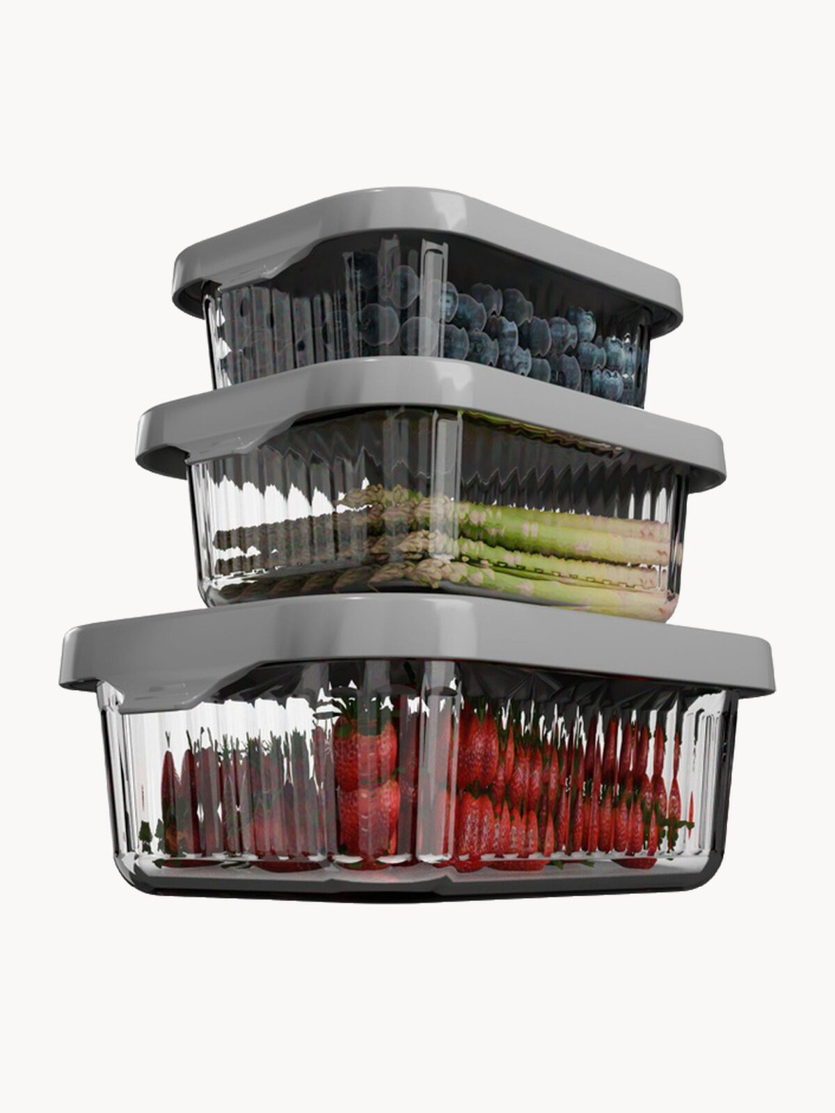 Набор контейнеров Контейнер & Container, боросиликатное стекло, 3 предмета, крышки, серый