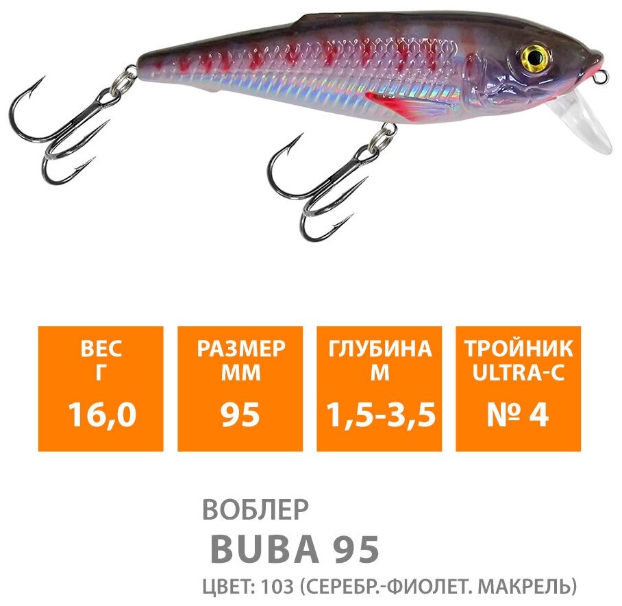 Воблер плавающий AQUA BUBA 95mm 16g заглубление от 1.5 до 35m. Приманка для рыбалки на спиннинг кастинг троллинг цвет 014